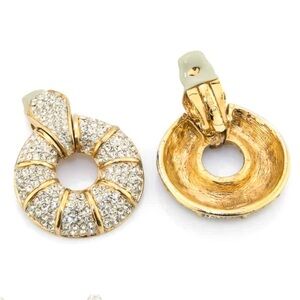Vintage CINER Rhinestone and Gold Door Knocker Clip On Earrings
